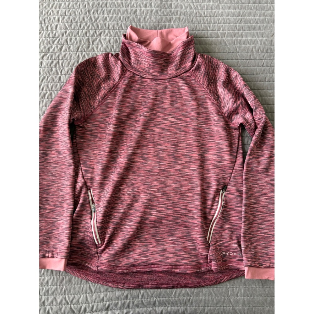 Spyder Active Womens Pink Space Dye Fleece Lined Cowl Neck Pullover Top Large - Picture 2 of 8